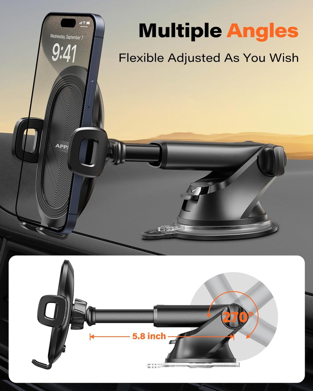 Suction Cup Phone Mount, Universal Phone Holders for Your Car Windshield/Dashboard/Window, Cell Phone Holder Car with Sticky Gel Pad, Compatible with Iphone, Samsung, All Cellphone