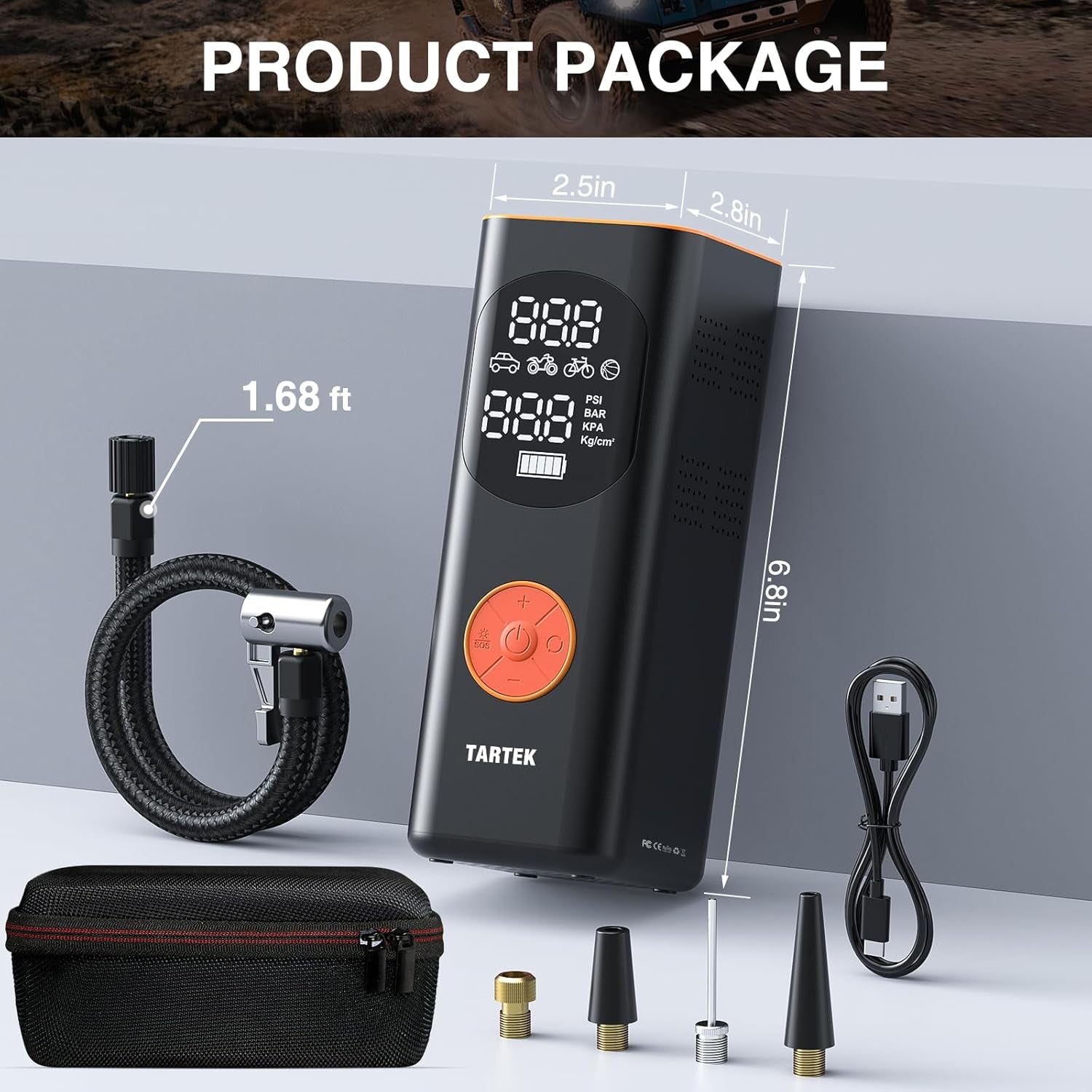 Tire Inflator Portable Air Compressor, 3X Faster Inflation, Auto Air Pump for Car Tires, 160PSI Cordless Tire Inflator with Digital Screen and Carrying Case for Car, Motorcycle, Bike, Black